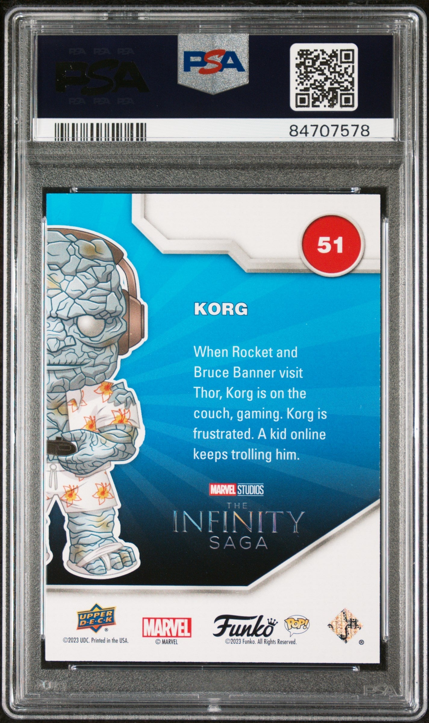 2023 UPPER DECK FUNKO POP MARVEL  KORG GAMER PATINA #51  PSA 10