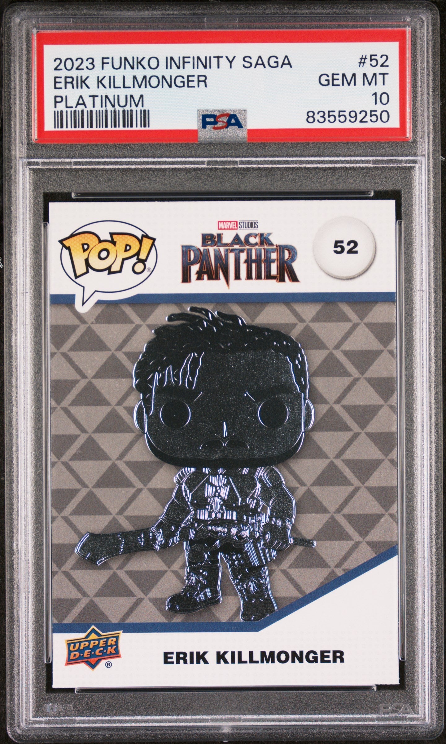 2023 UPPER DECK FUNKO POP MARVEL  ERIK KILLMONGER PLATINUM #52  PSA 10