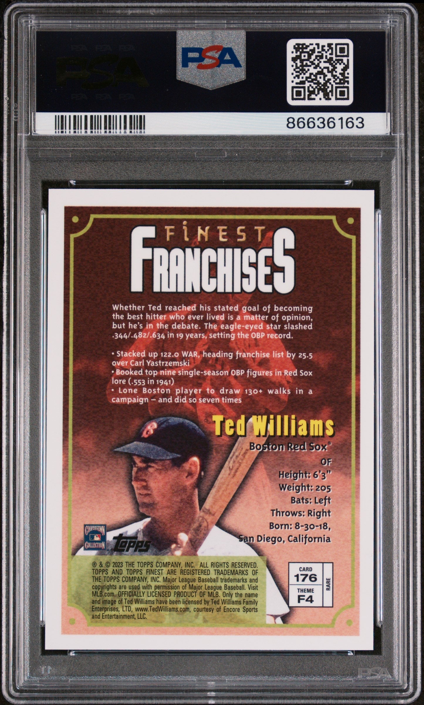 2023 TOPPS FINEST FLASHBACKS TED WILLIAMS  #176 - PSA 10