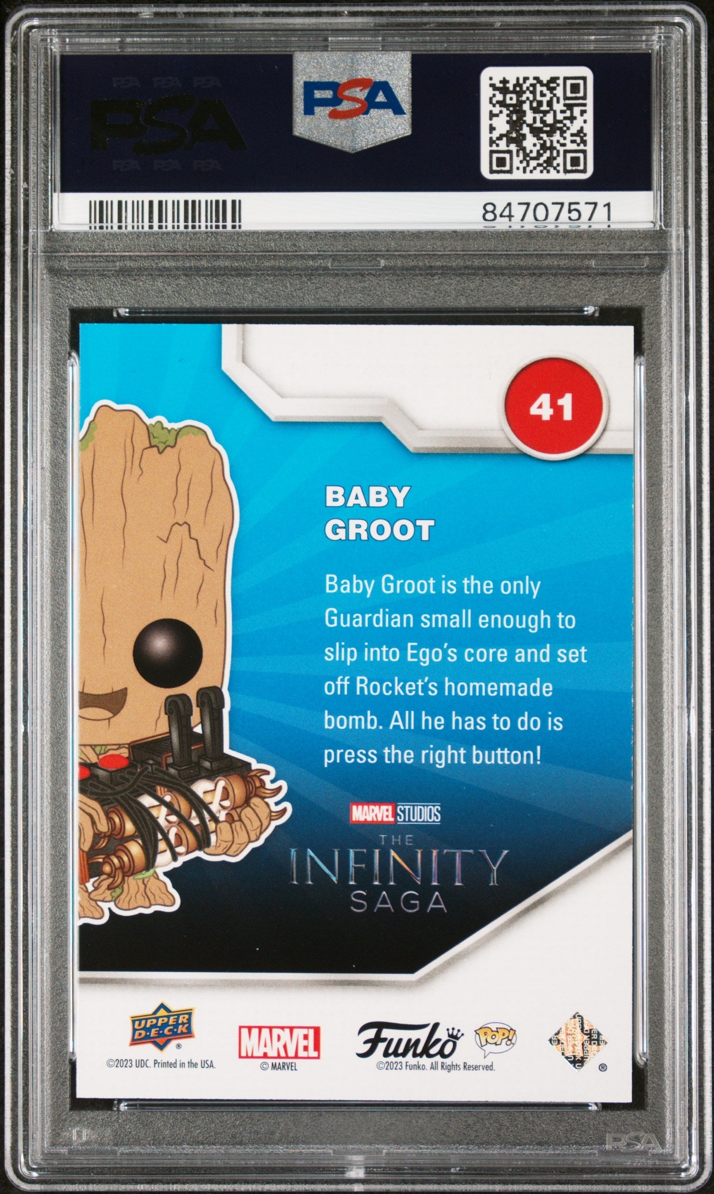 2023 UPPER DECK FUNKO POP MARVEL  BABY GROOT PATINA #41  PSA 10
