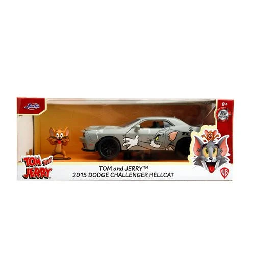 *Dent/Ding Packaging* - Tom and Jerry Hollywood Rides 2015 Dodge Challenger Hellcat 1:24 Scale Die-Cast Metal Vehicle with Jerry Figure