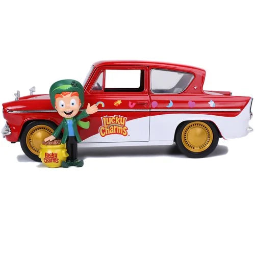 *Dent/Ding Packaging* - Hollywood Rides Lucky Charms 1959 Ford Anglia Die-Cast Metal Figure 1:24 Scale Vehicle