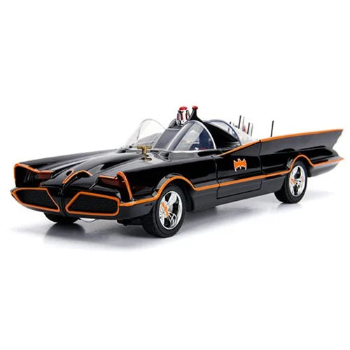 Batman 1966 TV Series Batmobile 1:18 Scale Die-Cast Metal Vehicle with Lights 3-Inch Batman and Robin Figures