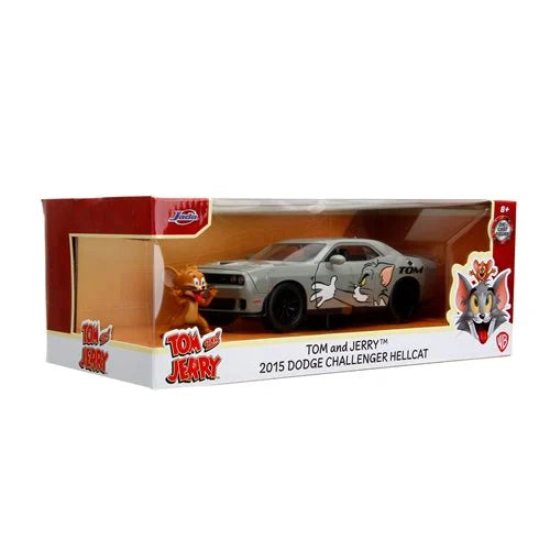 *Dent/Ding Packaging* - Tom and Jerry Hollywood Rides 2015 Dodge Challenger Hellcat 1:24 Scale Die-Cast Metal Vehicle with Jerry Figure