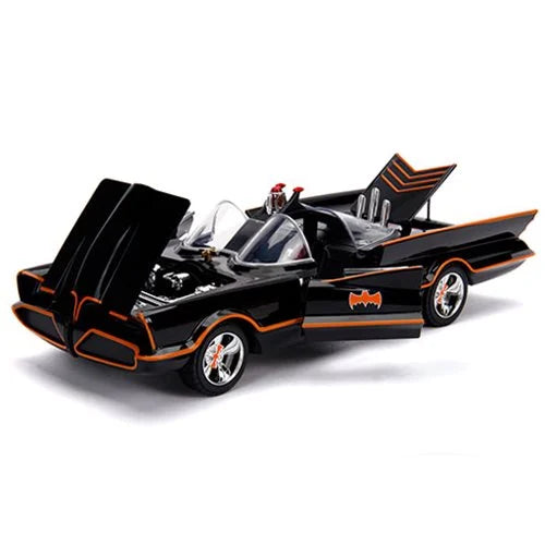 Batman 1966 TV Series Batmobile 1:18 Scale Die-Cast Metal Vehicle with Lights 3-Inch Batman and Robin Figures