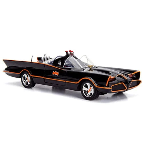 Batman 1966 TV Series Batmobile 1:18 Scale Die-Cast Metal Vehicle with Lights 3-Inch Batman and Robin Figures