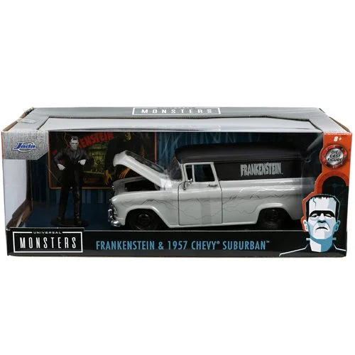 *Dent/Ding Packaging* - Hollywood Rides Universal Monsters Frankenstein 1957 Chevy Suburban 1:24 Scale Die-Cast Metal Vehicle with Figure